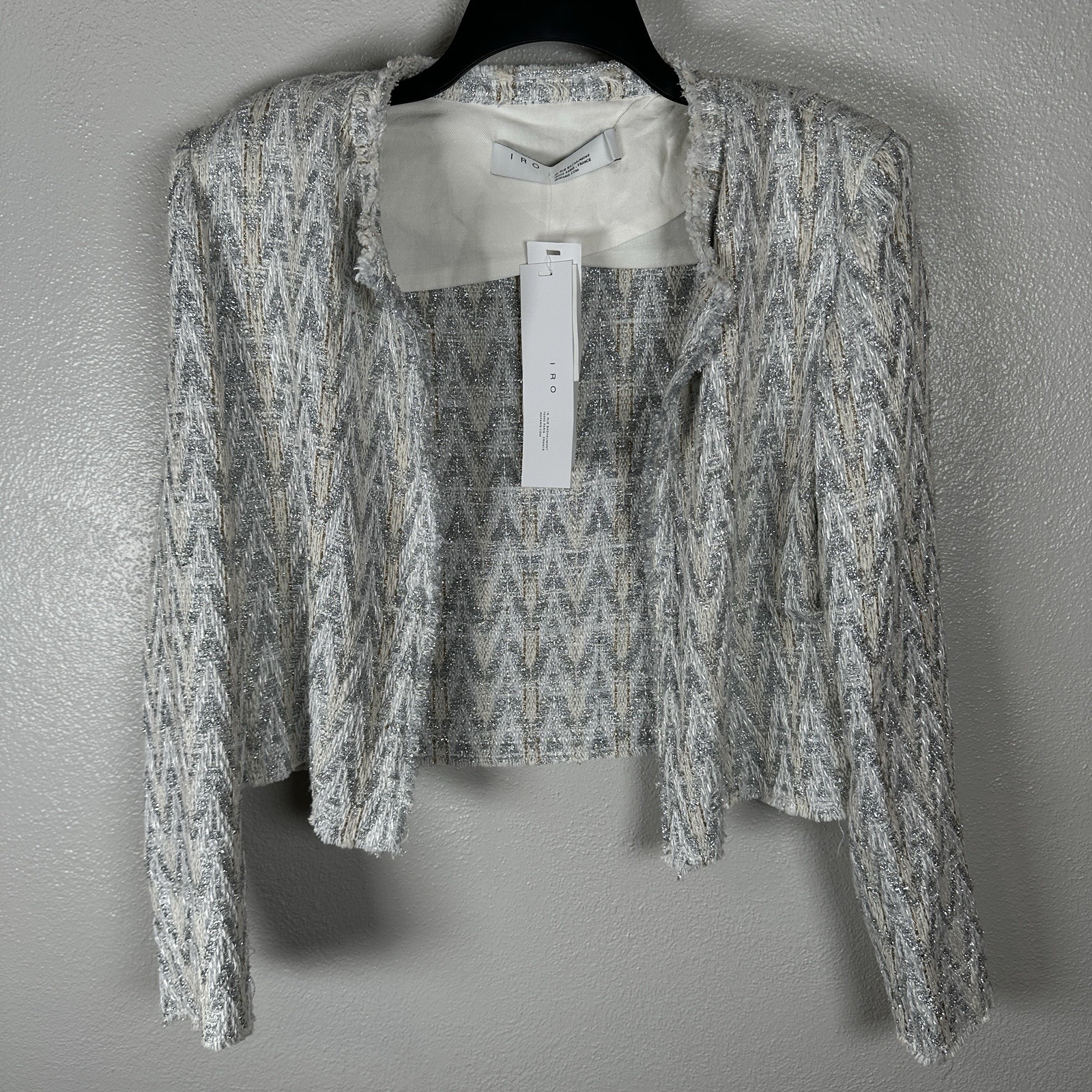 New Iro Silver Metallic Cream Blazer Jacket Cotton Linen Blend Womens 42 Holiday